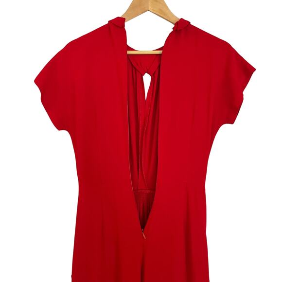 Vintage Norma Kamali x Bloomingdales 1980s Red Crepe Keyhole Pleated Jumpsuit - Picture 4 of 9
